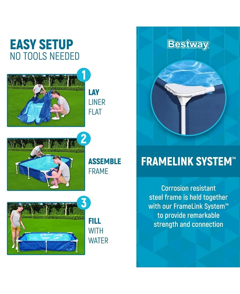 Bestway Steel Pro 87" x 59" x 17" Rectangular Above Ground Outdoor Swimming Pool