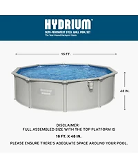 Bestway Hydrium 15' x 48" Round Steel Wall Above Ground Swimming Pool Set, Gray