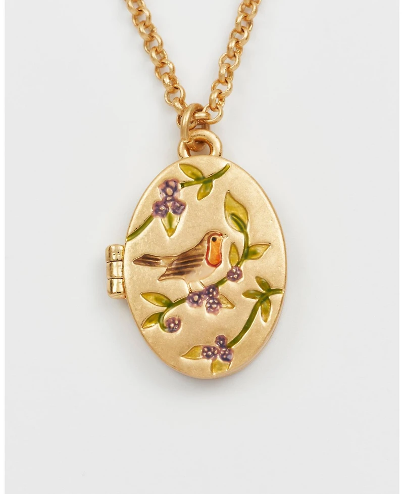 Fable England Robin & Blackberry Gold Locket Chain Necklace