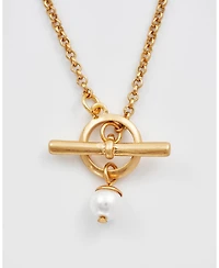 Fable England Gold Pearl Toggle Charm Necklace