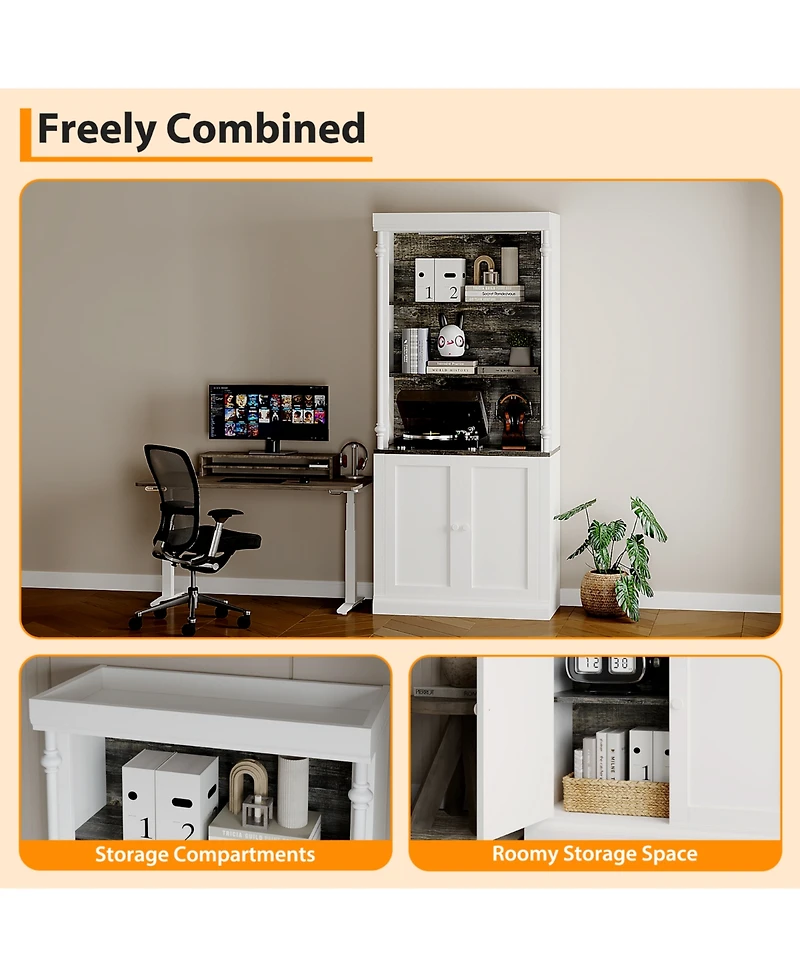 homfan Led Display Storage Cabinet with Touch-Control Lighting, Adjust Shelves and Protective Doors - Durable Iron Frame Pantry or Coffee Bar Orgzr