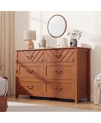 gaomon 6 Drawer Dresser for Bedroom, Wooden Chest of Drawers with 3D V-Shape Front, Storage Organizer Cabinet for Living Room, Nursery