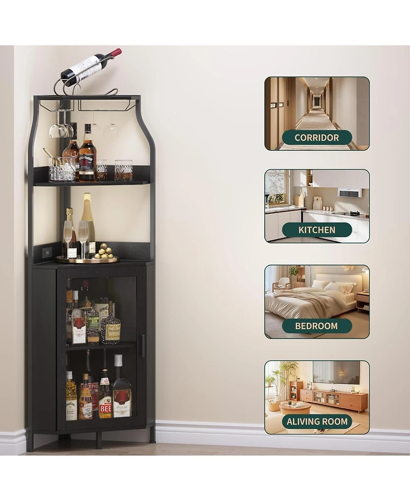 gaomon 4 Tier Corner Wine Rack with Glass Holder and Storage Shelves for Living Room