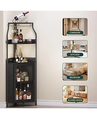gaomon 4 Tier Corner Wine Rack with Glass Holder and Storage Shelves for Living Room