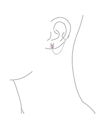 Bling Jewelry Tiny Pink Cz Ear Cuff Chain Heart Stud Earrings For Earlobe .925 Sterling Silver For Pierced Ear