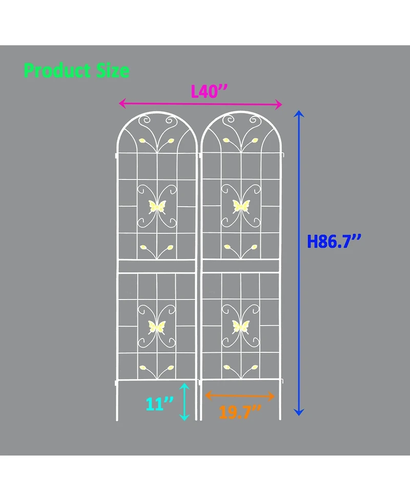 Clihome Metal Garden Trellis 86.7" x 19.7" Rustproof Trellis for Climbing Plants Outdoor Flower Support