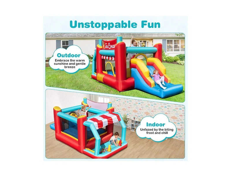 Slickblue Inflatable Bounce House 5-in-1 with Ice Cream Theme and Blower
