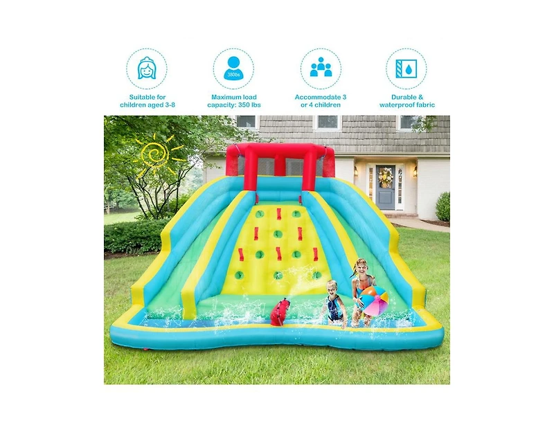 Slickblue Kids Inflatable Water Slide Bounce House with Climbing Wall With Blower