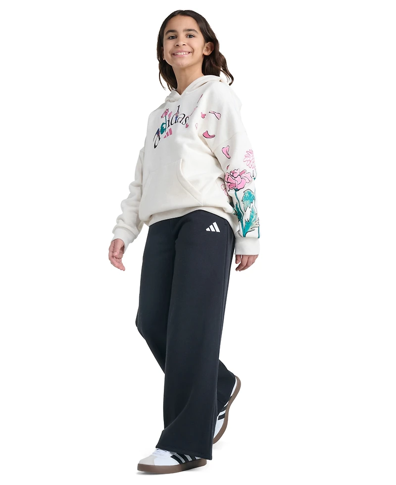 adidas Girls' 8-16 Elastic Waistband Wide-Leg Fleece Pants