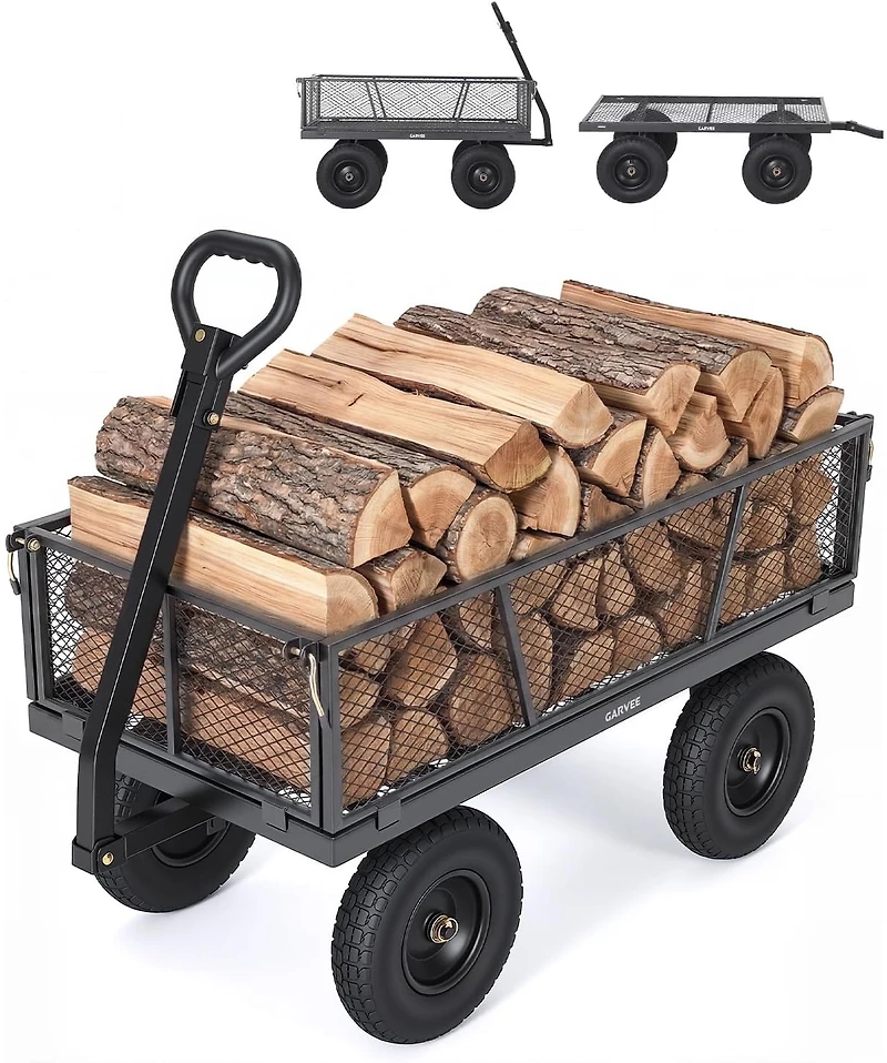 gaomon 1200 lbs Heavy Duty Steel Garden Cart with Removable Mesh Sides 13in All-Terrain Pneumatic Tires Utility Wagon with 180 Rotating