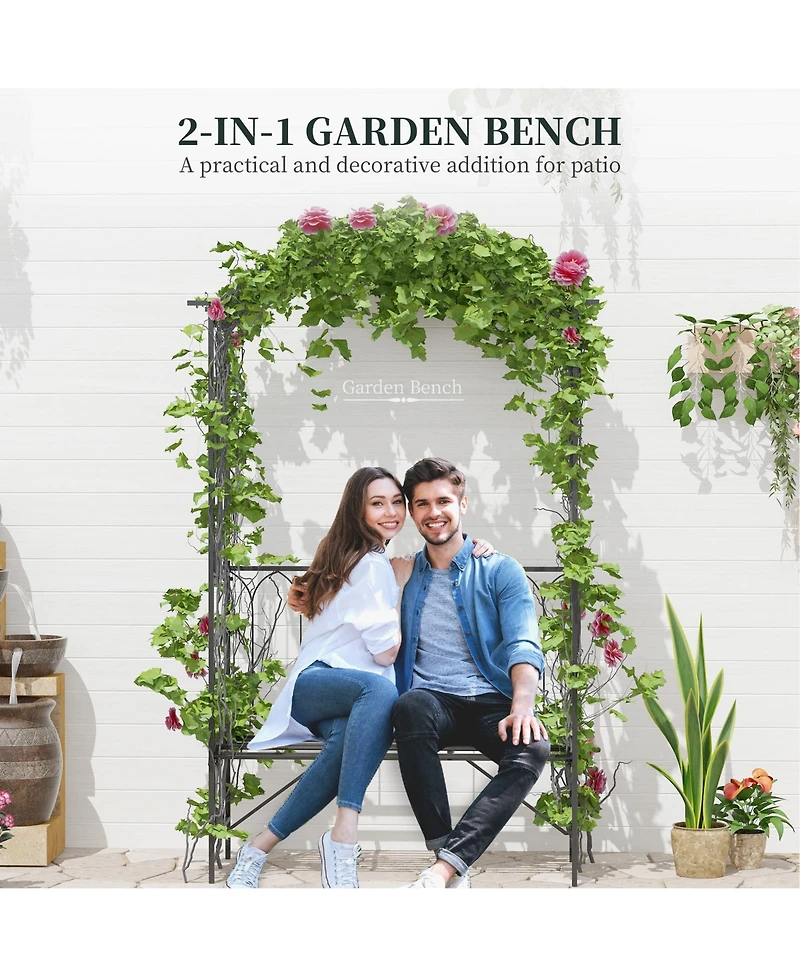 Outsunny 45” Steel Metal Outdoor Backyard Patio Garden Arbor Arch with Bench