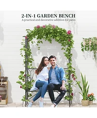 Outsunny 45” Steel Metal Outdoor Backyard Patio Garden Arbor Arch with Bench