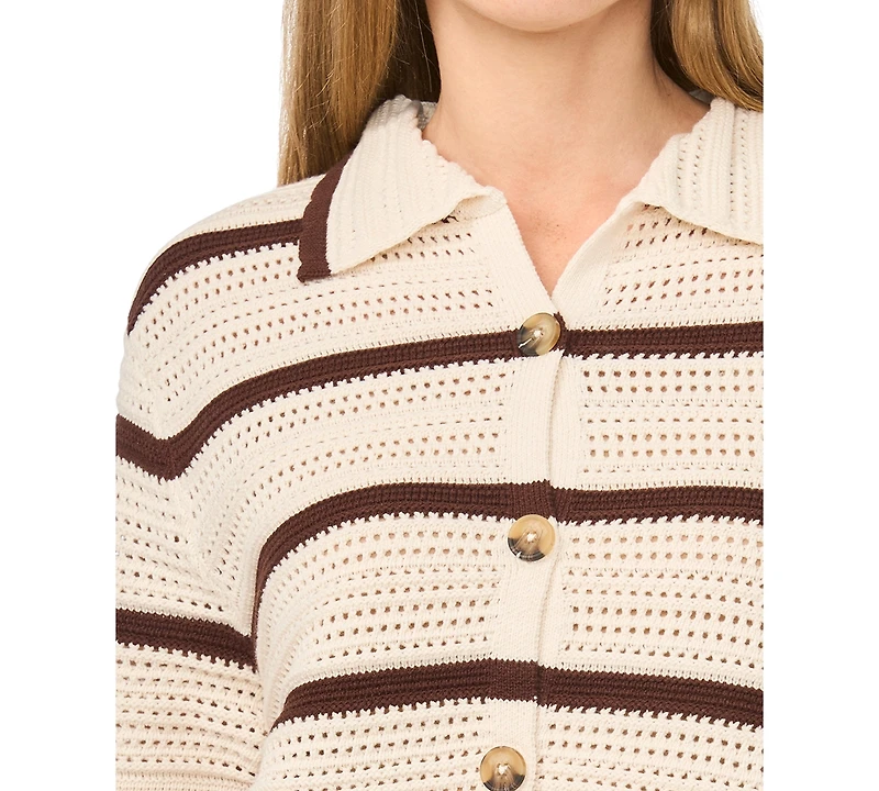1.state Women's Collared Striped Short-Sleeve Button-Down Shirt