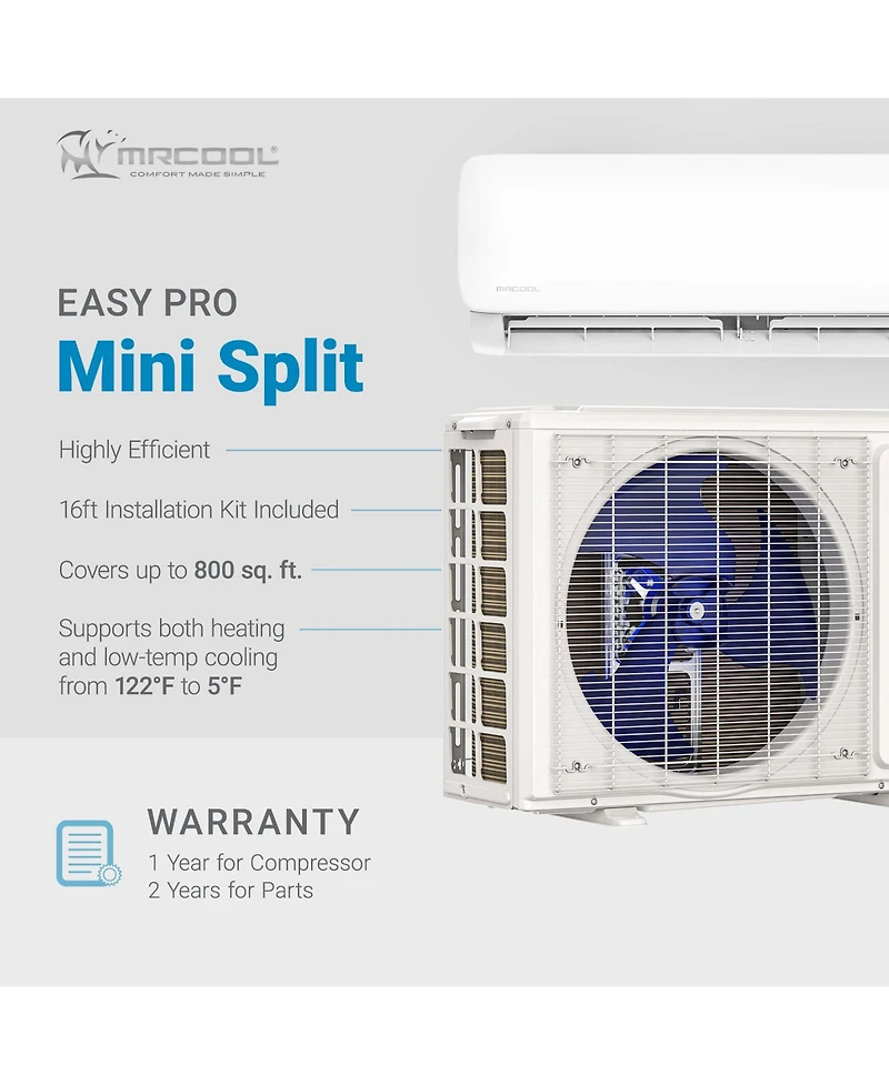 Mrcool Easy Pro 18K Btu Diy Ductless Mini-Split Air Conditioner Heat Pump System