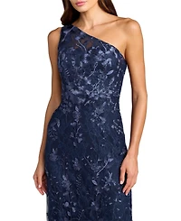 Mac Duggal Petite One Shlouder Lace Embroidered Gown Dresse