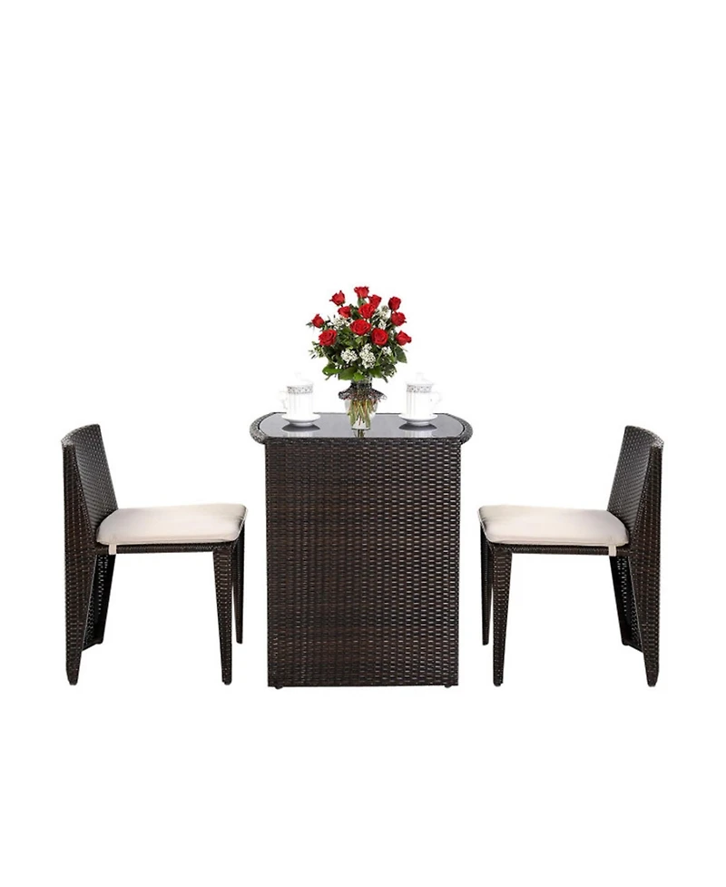 Clihome 3 Pieces Cushioned Wicker Patio Bistro Set, No Assembly Needed