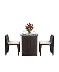 Clihome 3 Pieces Cushioned Wicker Patio Bistro Set, No Assembly Needed