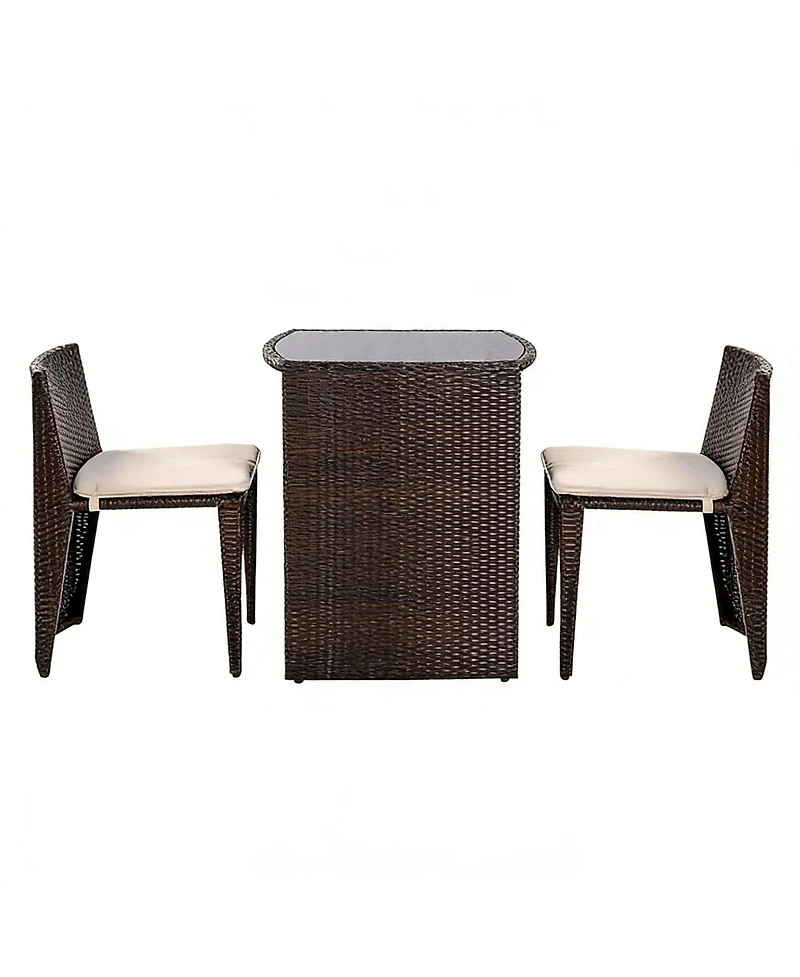 Clihome 3 Pieces Cushioned Wicker Patio Bistro Set, No Assembly Needed