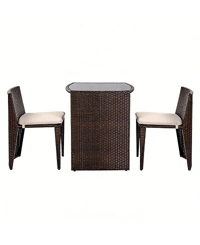 Clihome 3 Pieces Cushioned Wicker Patio Bistro Set, No Assembly Needed