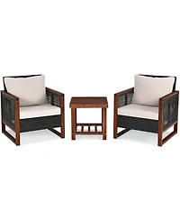 Clihome 3 Pieces Acacia Wood Patio Furniture Set with Coffee Table and Cushions