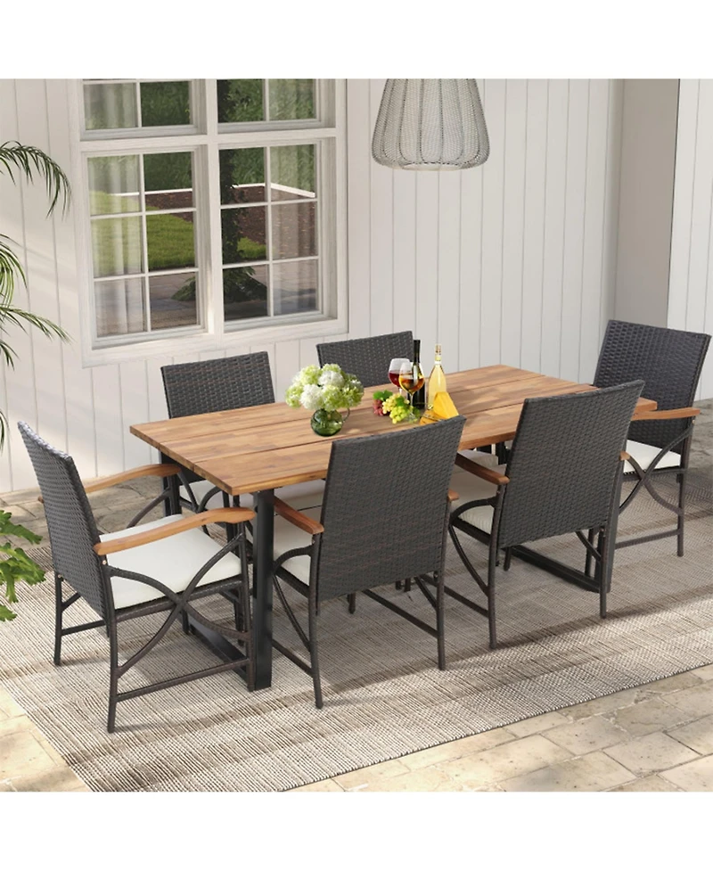 Clihome 7 Pieces Rattan Patio Dining Set with Umbrella Hole