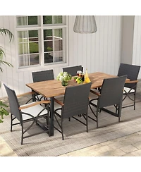Clihome 7 Pieces Rattan Patio Dining Set with Umbrella Hole