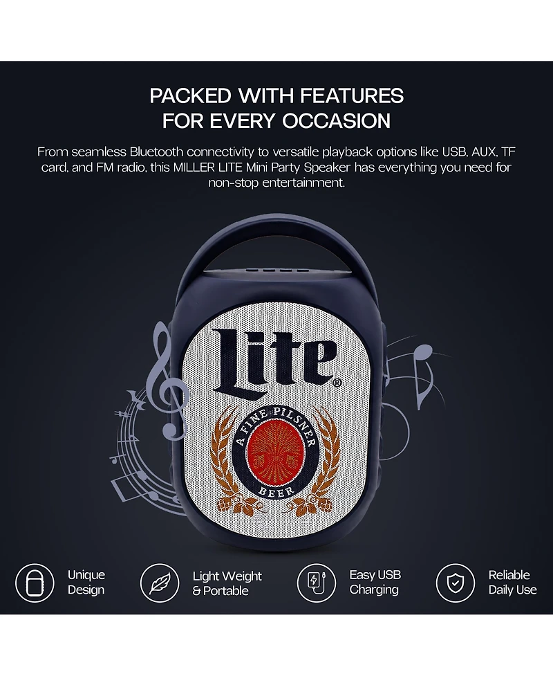 Miller Lite Mini Party Speaker with Color Changing Led Lights, Fm Radio, Built-in Handle