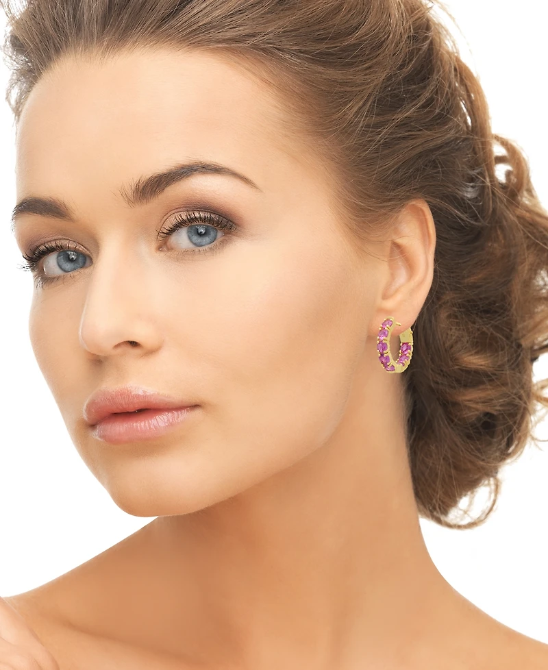 Macy's Lab Grown Pink Sapphire (5.44 ct. t.w.) Hoop Earrings Gold Over Sterling Silver (Also Available White Sapphire)