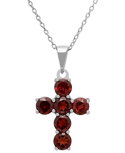 Macy's Garnet (3.60 ct. t.w.) Cross Pendant Necklace in Sterling Silver