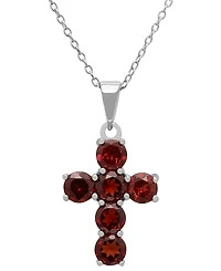Macy's Garnet (3.60 ct. t.w.) Cross Pendant Necklace in Sterling Silver
