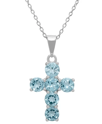 Macy's Blue Topaz (3.36 ct. t.w.) Cross Pendant Necklace in Sterling Silver