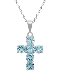 Macy's Blue Topaz (3.36 ct. t.w.) Cross Pendant Necklace in Sterling Silver