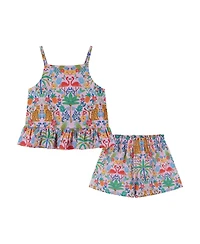 Andy & Evan Little Girls Cheetah Textured Cotton Poplin Top and Short Set