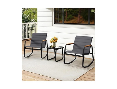 Boyel Living 3 Piece Outdoor Rocking Bistro Set Porch Rocker Chairs