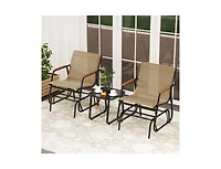 Boyel Living 3-Piece Outdoor Glider Bistro Set with Tempered Glass Top and Metal Frame, Coffee