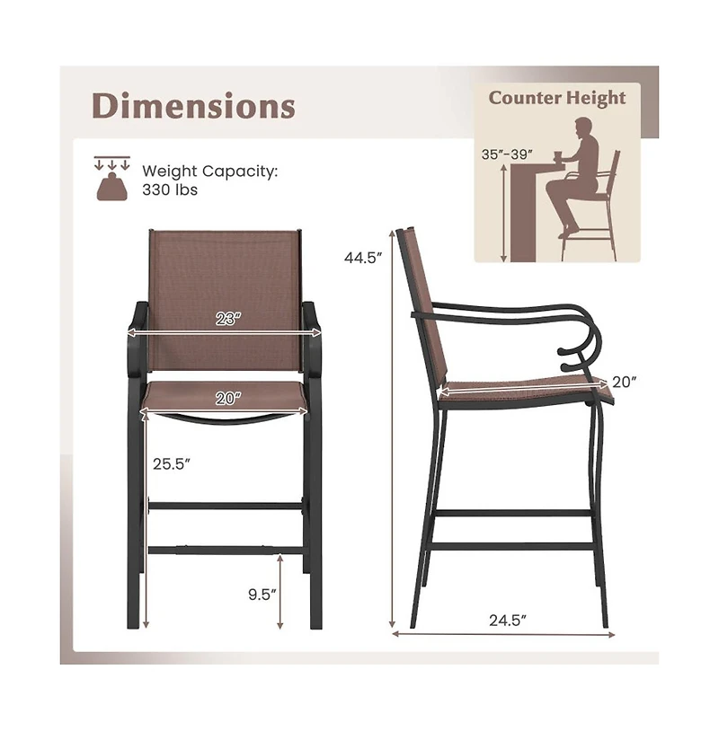 Boyel Living Outdoor Counter Height Bar Stools Set of 2 with Breathable Mesh Fabric