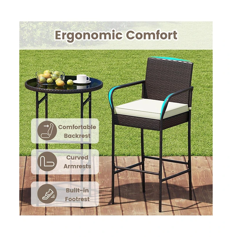 Boyel Living 3 Piece Outdoor Bar Set with 2 Seat Cushions for Porch Yard