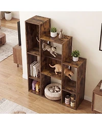 Gymax Modern Cat Bookshelf w/ 2 Round Holes Anti-Tipping Device for Living Room