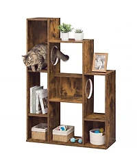 Gymax Modern Cat Bookshelf w/ 2 Round Holes Anti-Tipping Device for Living Room