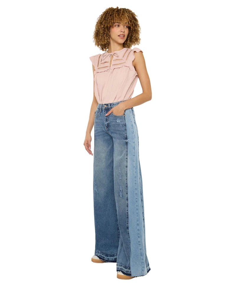 KanCan Women's Clover High Rise Wide Leg Jeans