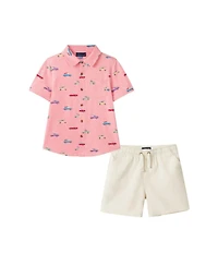 Andy & Evan Little Boys Car Print Buttondown and Linen Short Set