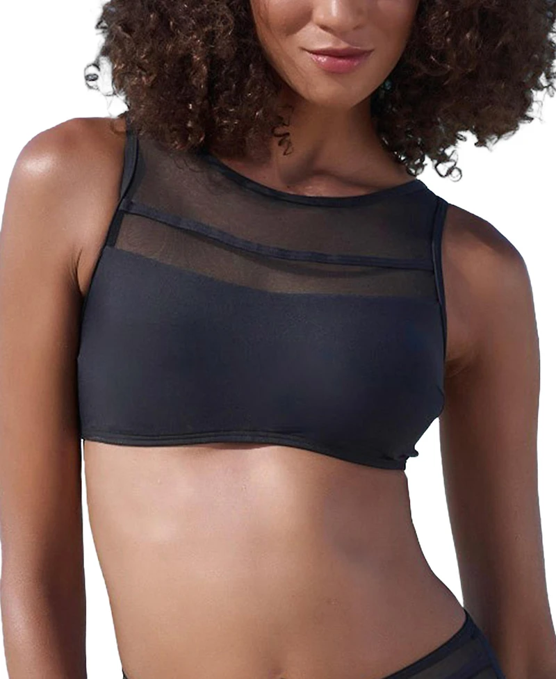 Lascana Women's Scoop Neck Mesh Detail Bikini Swimsuit Top Bra Sizing