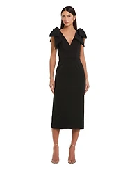 Mac Duggal Petite Statement Bow Shoulder Crepe Midi Dress