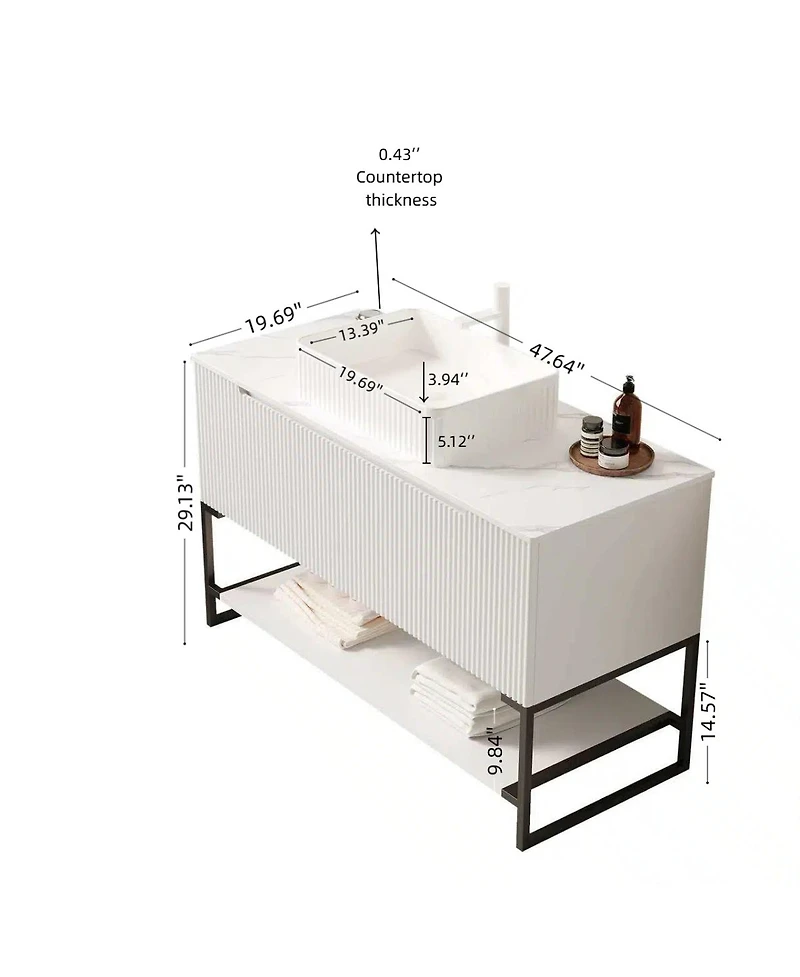 Sillysis Inch Freestanding Bathroom Vanity with Ceramic Basin, Carrara Sintered Stone Top, Soft Close Storage, Pre-assembled