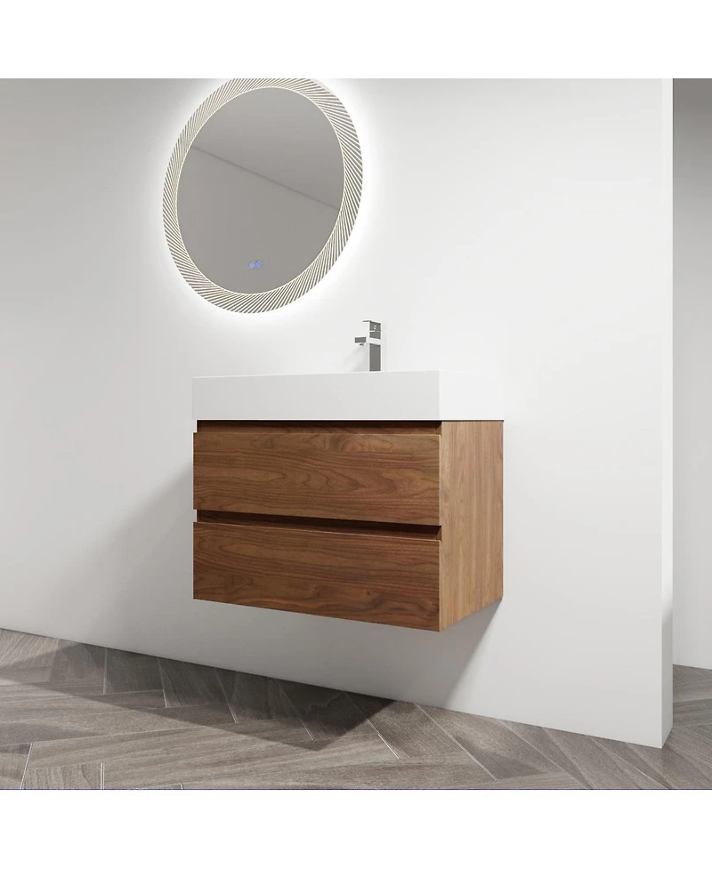 Sillysis Inch Wall Mounted Bathroom Vanity with Resin Sink, Soft Close Drawers