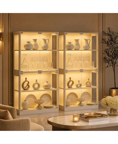 homfan Set of 2 Glass Display Cabinet 4-Tier