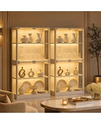 homfan Set of 2 Glass Display Cabinet 4-Tier