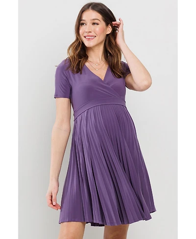 Hello Miz Maternity A-Line Pleated V-Neck Nursing Dress
