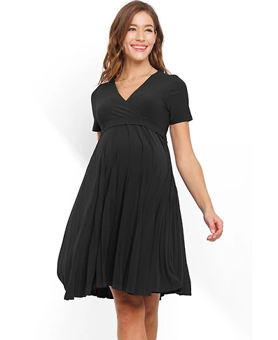 Hello Miz Maternity A-Line Pleated V-Neck Nursing Dress