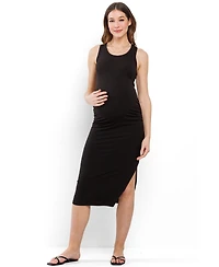 Hello Miz Maternity Ribbed Side Slit Sleeveless Bodycon Midi Dress